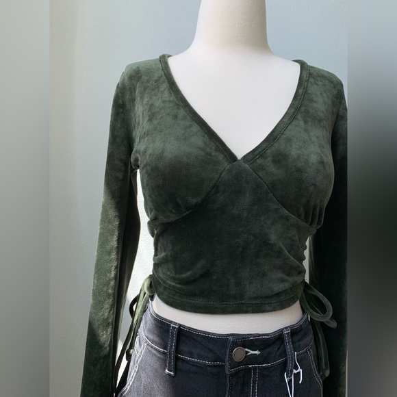 Velvet Wrap Olive Long Sleeve Top - Picture 12 of 13